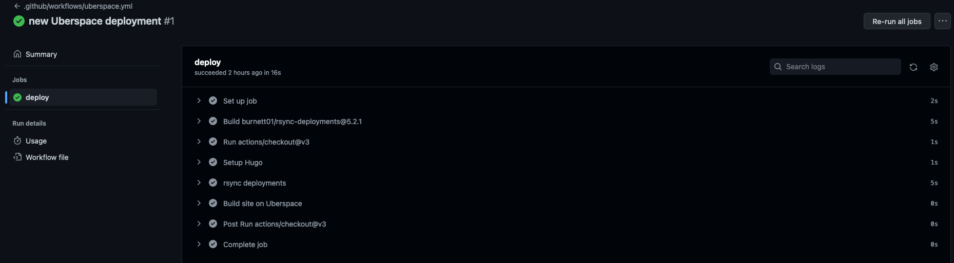 Deploying a Hugo site from GitHub to Uberspace