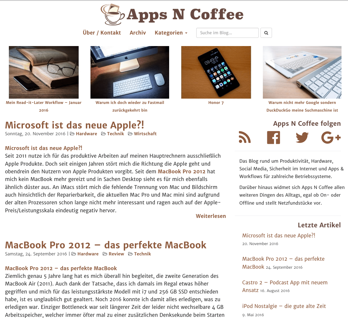 Screenshot of Apps N Coffee (missing the article images) – late 2016